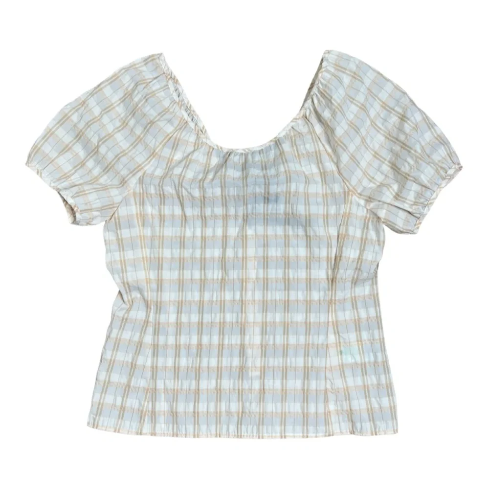 J. Crew V-back Puff-sleeve Top in Textured Plaid Size 2 NWT